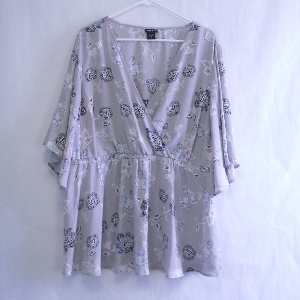 Torrid Gray Floral Babydoll Surplice Top